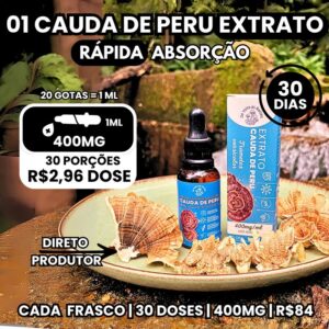 01 Extrato de cogumelo Cauda de Peru 30 ml - Tintura de Trametes Versicolor