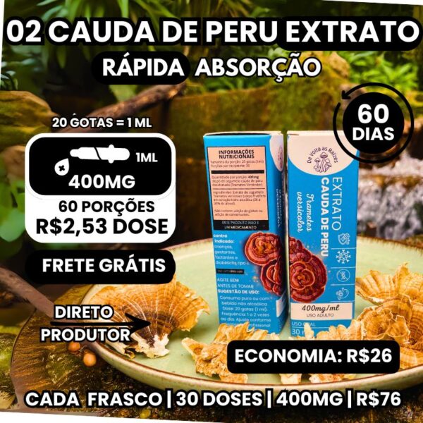 02 Extratos de cogumelo Cauda de Peru 30 ml - Tintura de Trametes Versicolor