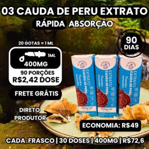 03 Extratos de cogumelo Cauda de Peru 30 ml - Tintura de Trametes Versicolor