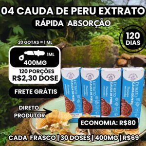 04 Extratos de cogumelo Cauda de Peru 30 ml - Tintura de Trametes Versicolor