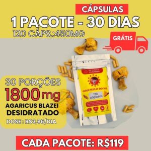 01 Pacote Cogumelo do sol [Agaricus Blazei] - 120 Cápsulas 450 mg
