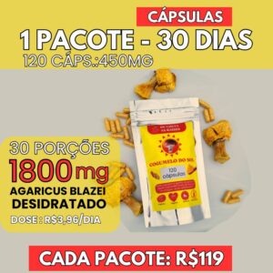 01 Pacote Cogumelo do sol [Agaricus Blazei] - 120 Cápsulas 450 mg