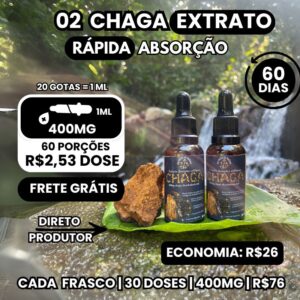 02 Extratos líquido de cogumelo chaga 30 ml