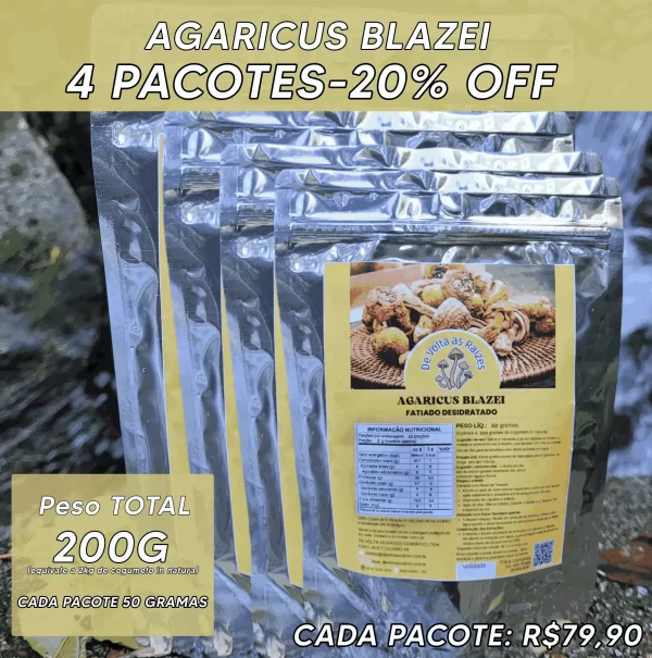 4 agaricus blazei fatiado desidratado -200 gramas