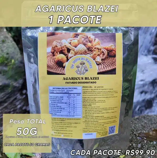 1 agaricus blazei fatiado desidratado -50 gramas