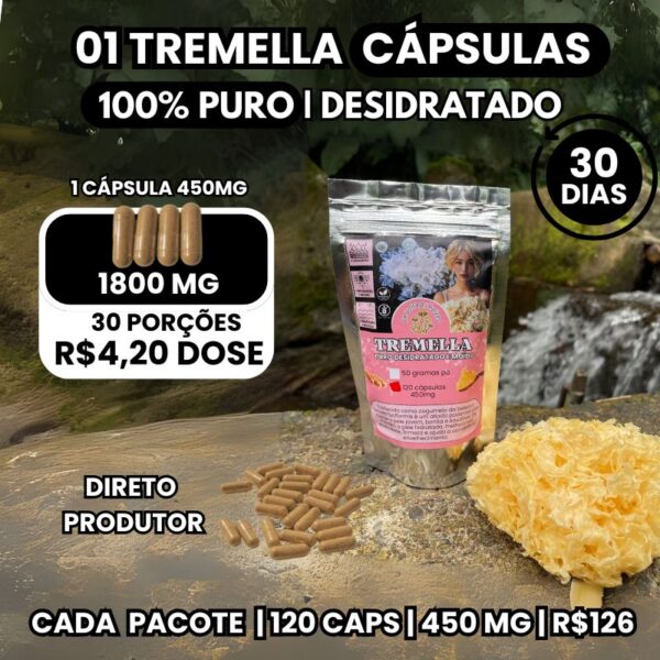 Tremella Fuciformis em Cápsulas 120 Cápsulas 450 mg Cada