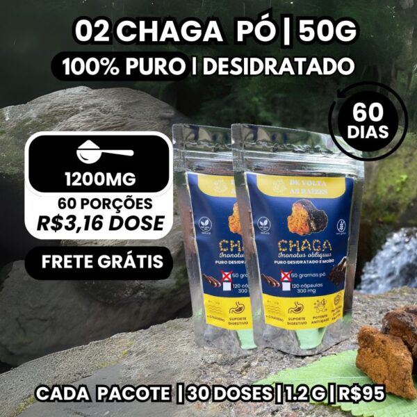 Kit 2 Chaga em Pó 50g Cada 100% Orgânico