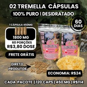 Kit 2 Pacotes Tremella Fuciformis em Cápsulas 450 mg 120 Cápsulas cada