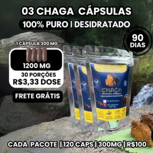 Kit 3 Pacotes Chaga em Cápsulas 300 mg 120 Cápsulas cada