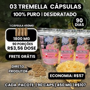Kit 3 Pacotes Tremella Fuciformis em Cápsulas 120 Cápsulas Cada 450 mg