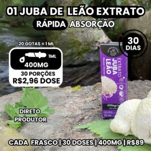 01 Extrato de cogumelo juba de leão 30 ml - Hericium Erinaceus