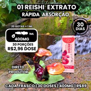 01 frasco de 30 ml de extrato de cogumelo Reishi